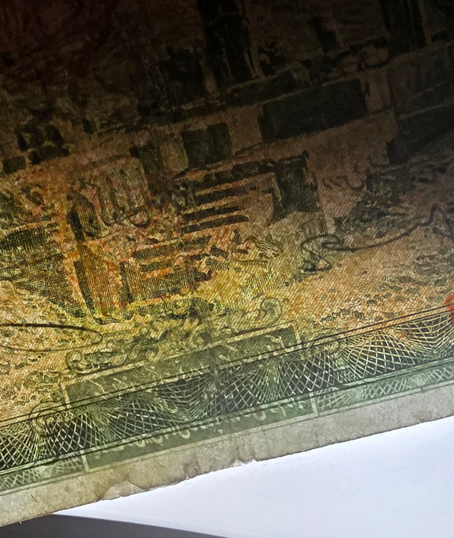 Reza Shah Pahlavi 50 Rials 1938 note Red seal (Extremely rare) Very Fine (VF) Farsi Serial Repaired