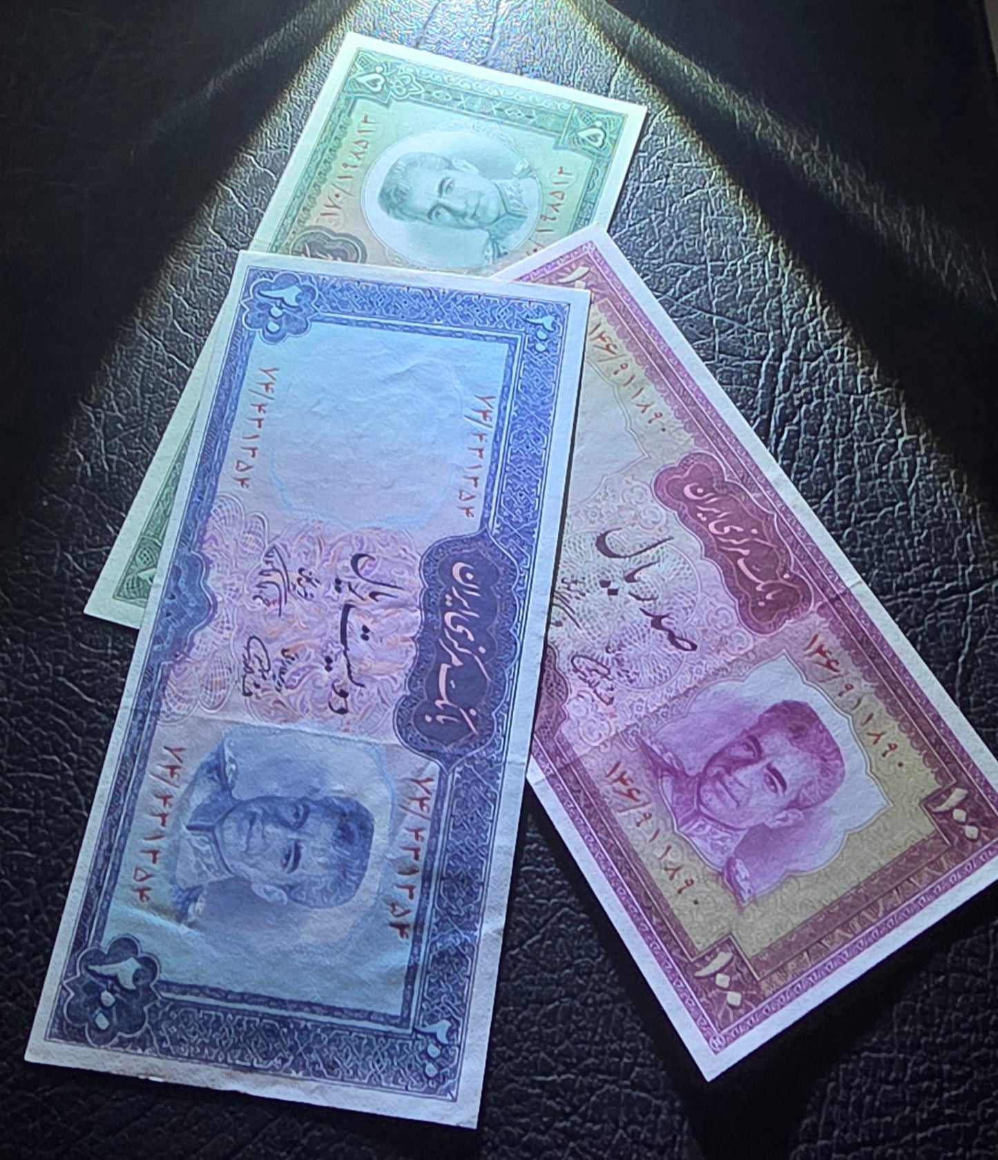 Set of 50, 100 and 200 Rials Monarchy Portrait Farmanfarmaian sign. 1971 Gem Uncirculated UNC (Rare)