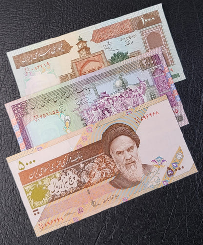 Full Set of 100, 200, 500, 1000, 2000, 5000, 10000 (2), 20000, 50000 and 100000 Rials 1985-2020 Iran Persian banknotes Uncirculated UNC Gem  (11 banknotes)