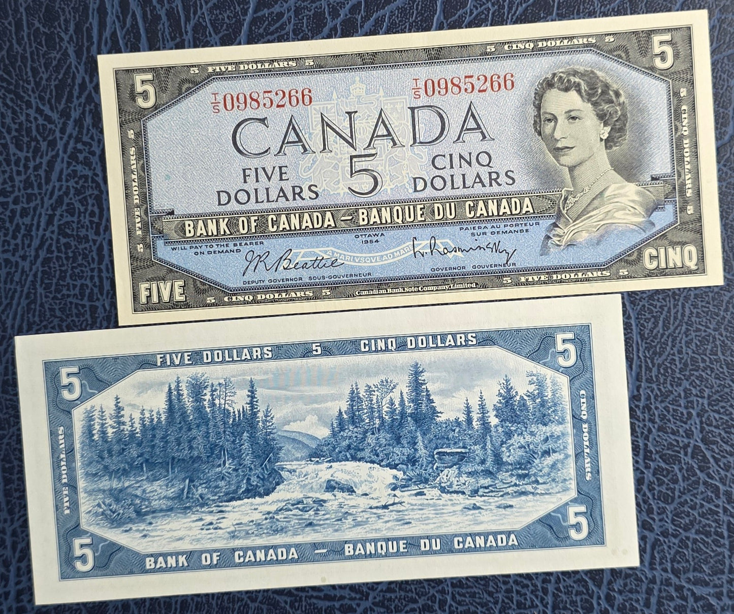 5 Dollars 1954 Canada About Uncirculated AUNC (middle Fold)