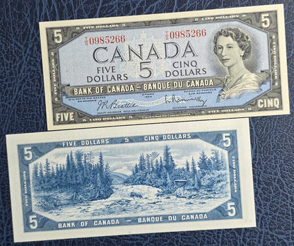 5 Dollars 1954 Canada About Uncirculated AUNC (middle Fold)