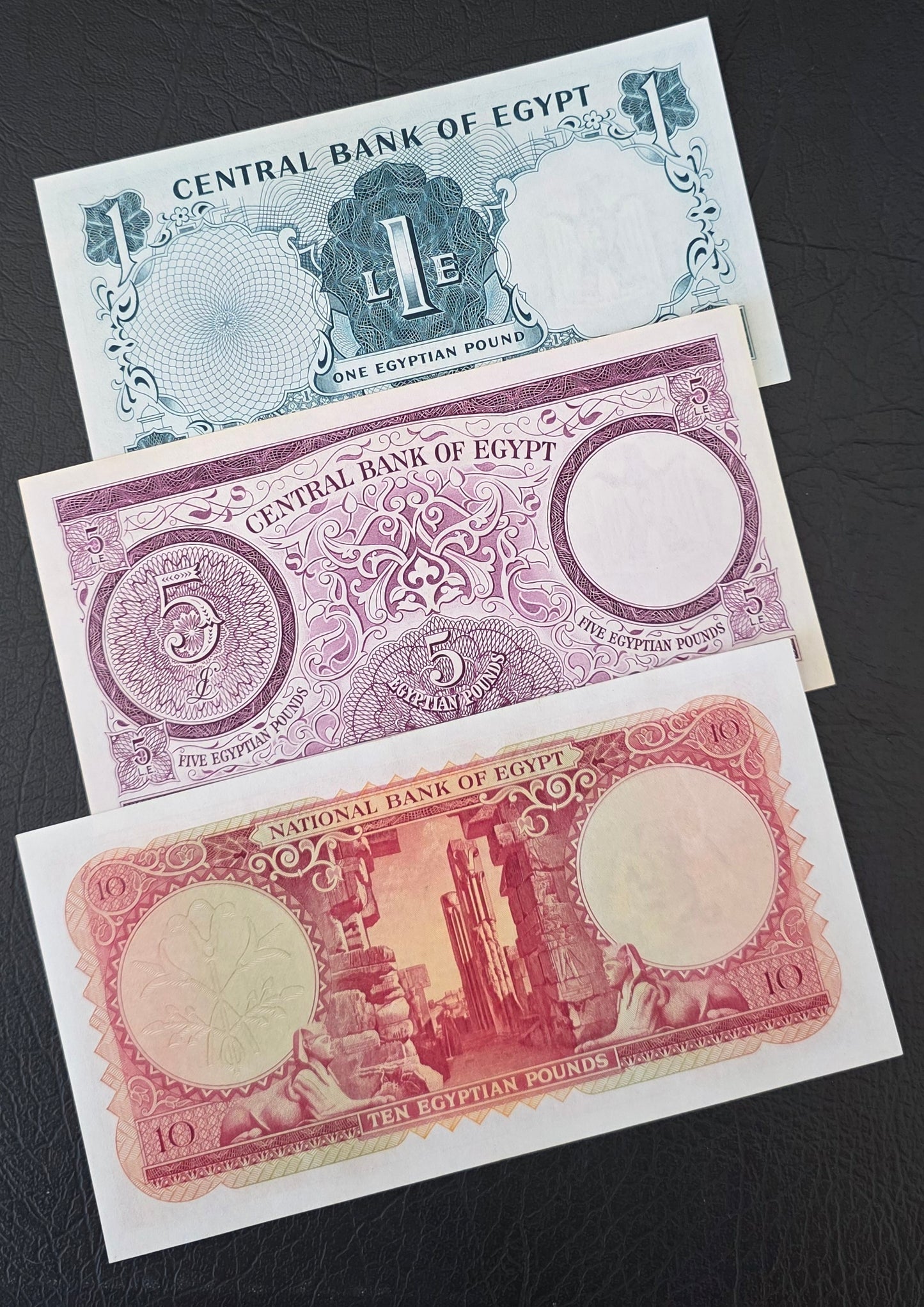 Set of 1, 5 and 10 Pounds 1958- 1966 Egypt Uncirculated (UNC) (3 banknotes)