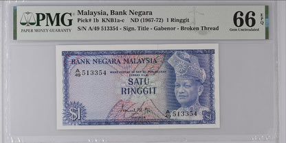 1 One Ringgit 1967 Malaysia PMG 66 EPQ Gem Uncirculated UNC P 1b