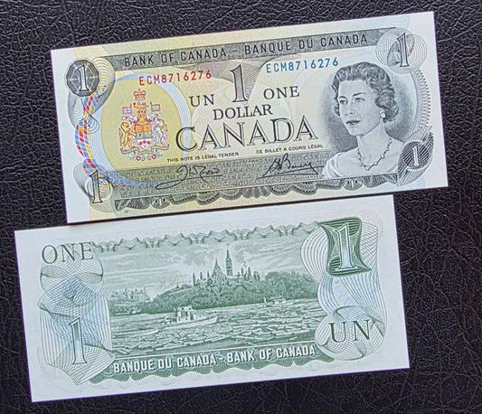1 One Dollar 1973 Canada Banknote Consecutive Pair  Uncirculated (UNC)