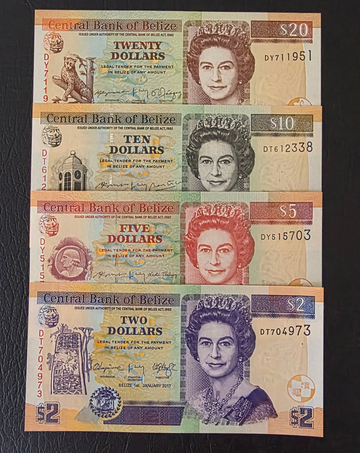 Belize 2, 5, 10, 20 Dollars Uncirculated Gem UNC