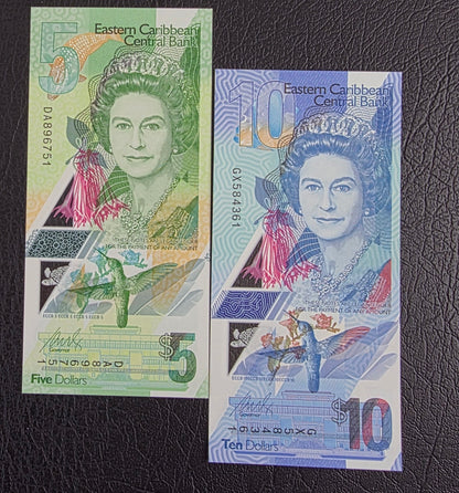East Caribbean 2, 5 and 10 Dollars 2019- 2024 Gem Uncirculated UNC Polymer