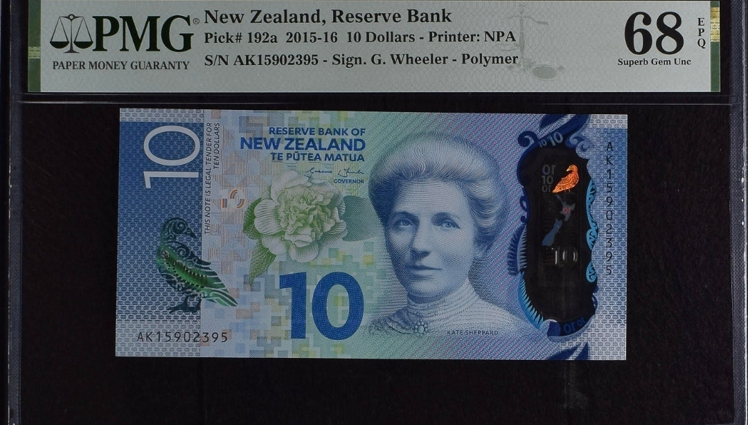 10 Dollars 2015- 2016 New Zealand Pick 192a Superb Uncirculated UNC PMG 68 EPQ