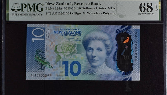10 Dollars 2015- 2016 New Zealand Pick 192a Superb Uncirculated UNC PMG 68 EPQ