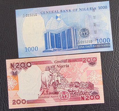Nigeria set of 200, 500 and 1000 Naira 2023 Uncirculated UNC (three notes)