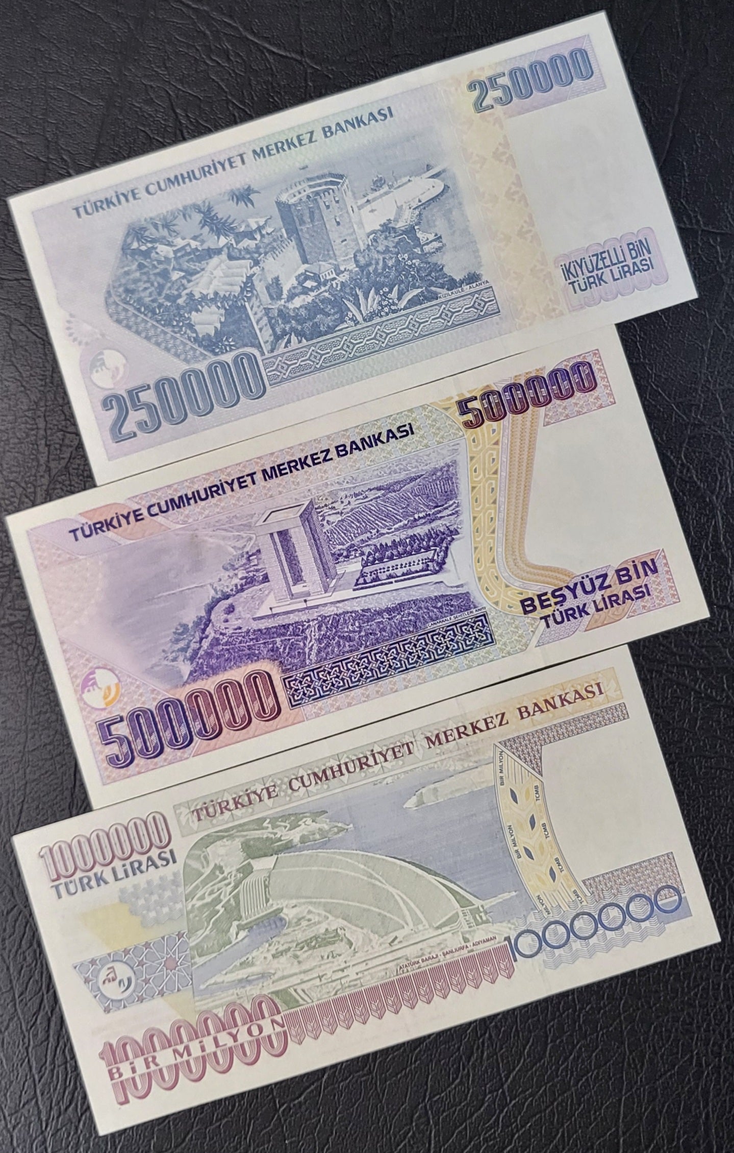 Set of 20000 to one million (20000, 50000, 100000, 250000, 500000 and 1000000 Lira Turkey Türkiye Uncirculated UNC (six banknotes)- rare