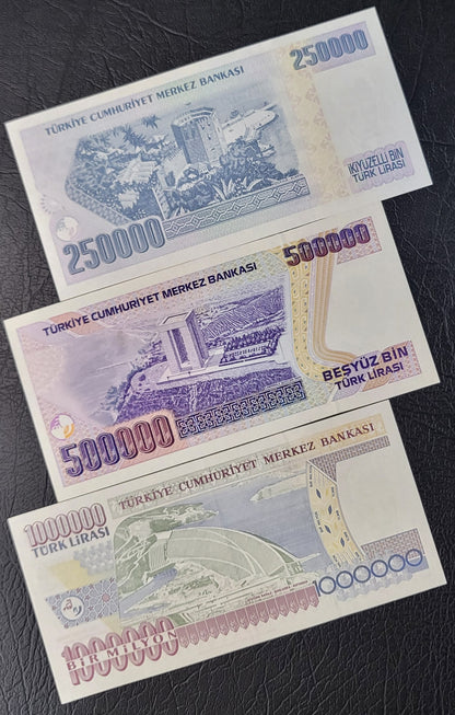 Set of 20000 to one million (20000, 50000, 100000, 250000, 500000 and 1000000 Lira Turkey Türkiye Uncirculated UNC (six banknotes)- rare