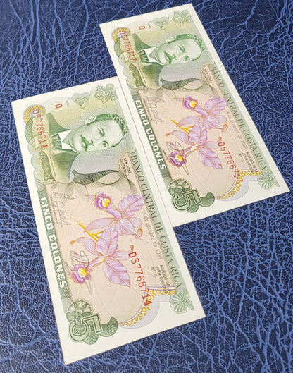 5 Colones 1989 Costa Rica Uncirculated UNC Superb