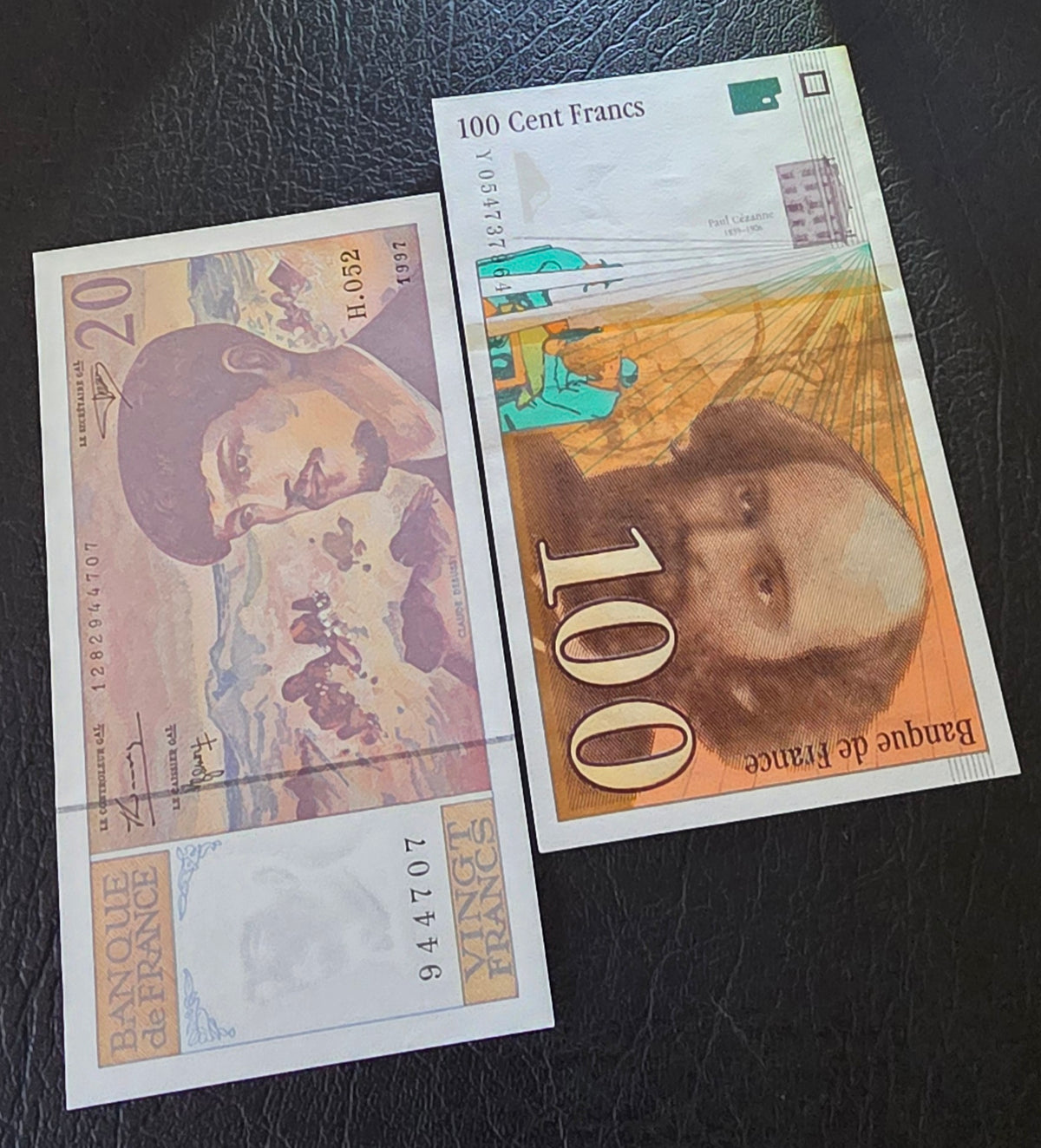 France 20 and 100 Francs 1997- 98 Pre- Euro About Uncirculated to Uncirculated (TWO notes)