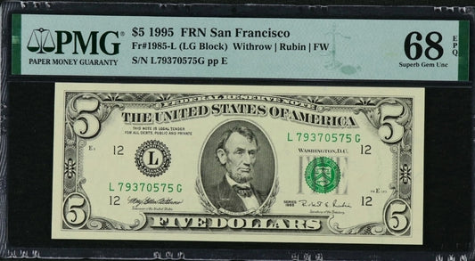 5 Dollars 1995 United States San Francisco USA PMG 68 EPQ Superb  UNC Top Pop
