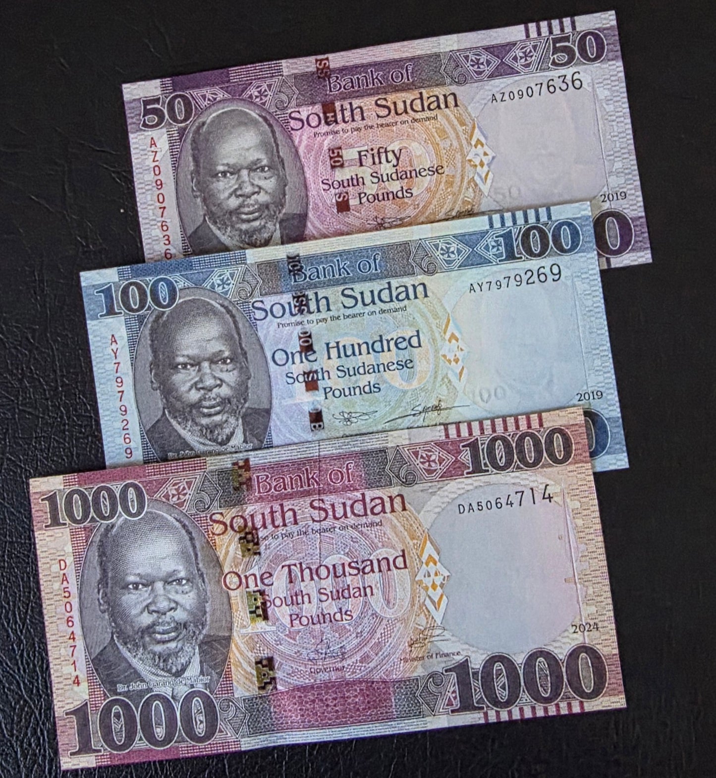 South Sudan set of 50, 100 and 1000 Pounds 2019- 2024 Gem Uncirculated UNC (3 banknotes)