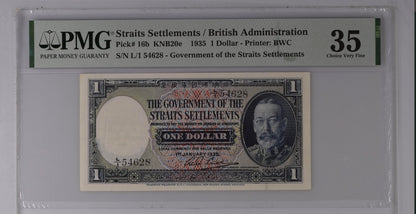 Straits Settlements/British Administration one Dollar 1935 Pick 16b PMG 35