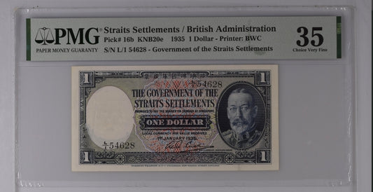 Straits Settlements/British Administration one Dollar 1935 Pick 16b PMG 35