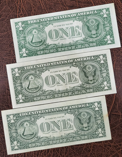Set of one Dollar United States of America USA 1963, 1981 and 1995 UNC Uncirculated- see the description