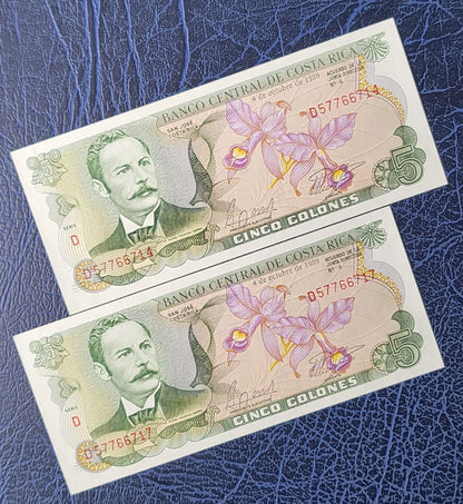 5 Colones 1989 Costa Rica Uncirculated UNC Superb
