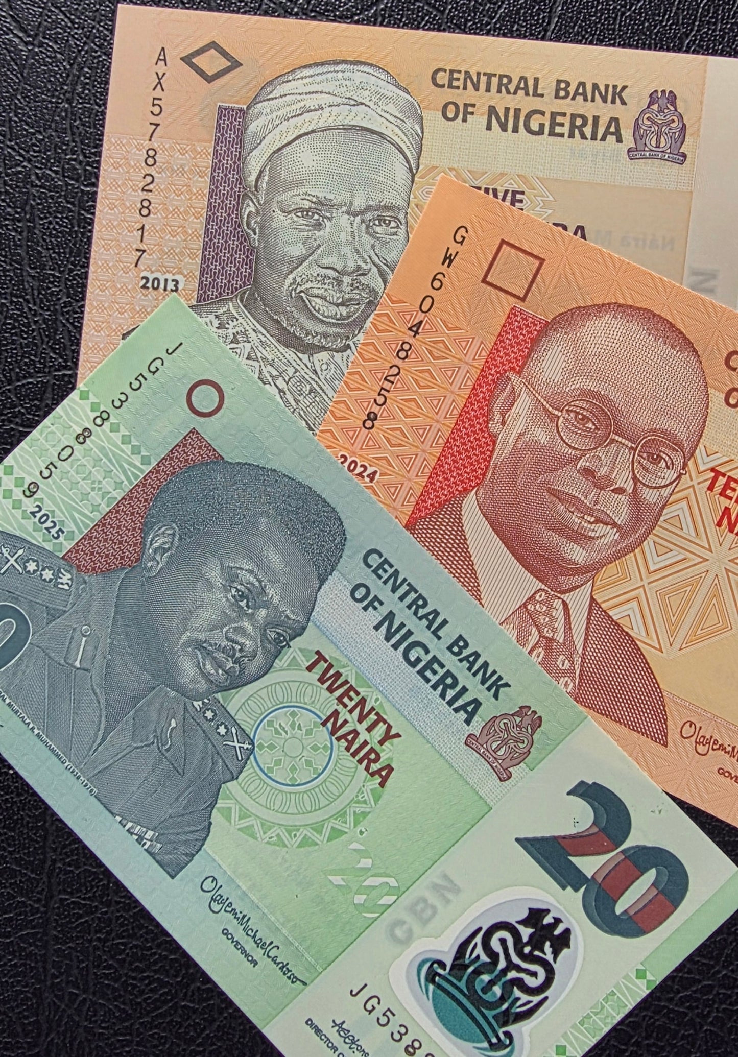 Nigeria set of 5, 10, and 50 Naira 2013- 2025 Uncirculated UNC (three notes)