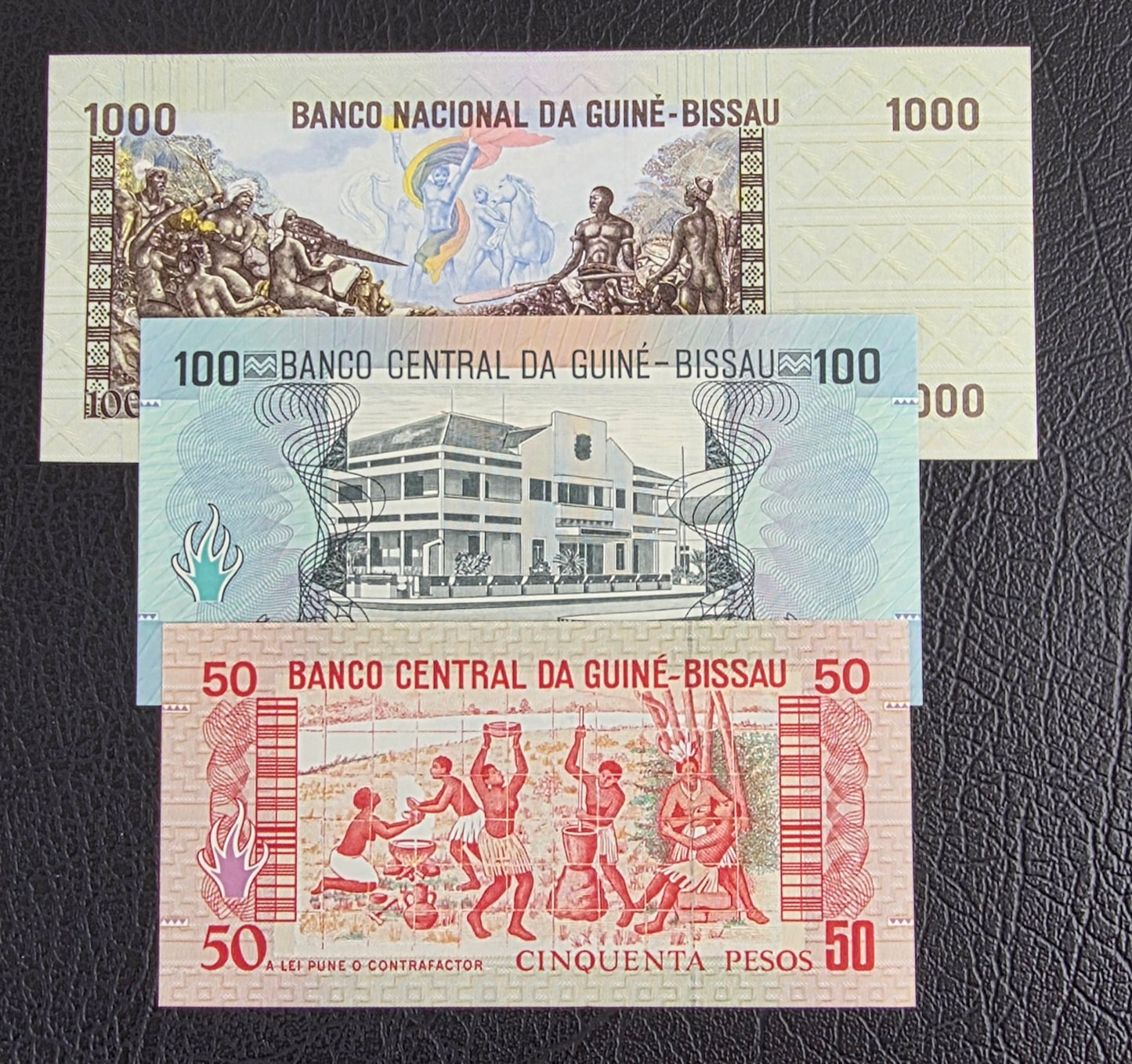 Guinea Bissau set of 50, 100 and 1000 Pesos 1978 Gem Uncirculated UNC