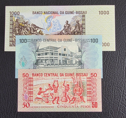 Guinea Bissau set of 50, 100 and 1000 Pesos 1978 Gem Uncirculated UNC