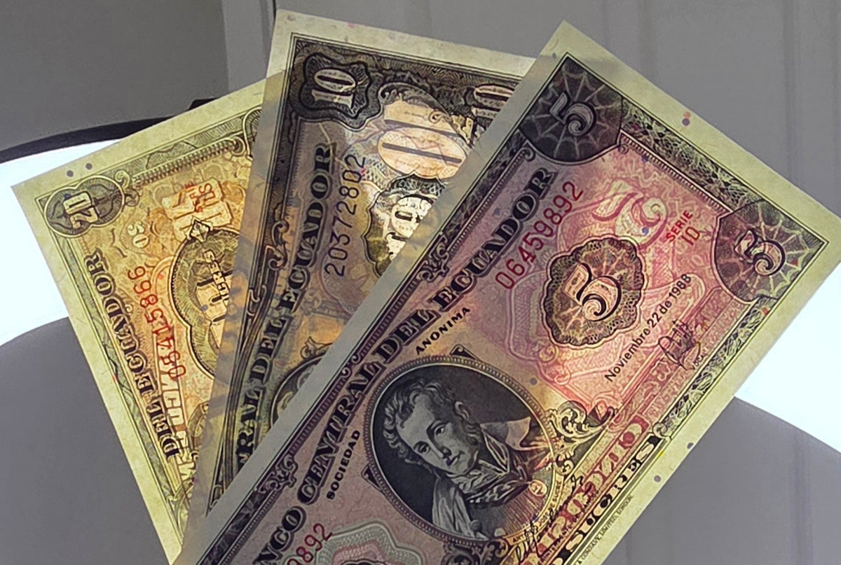 Ecuador set of 5, 10 and 20 Sucres 1980s Gem Uncirculated UNC (3 banknotes)
