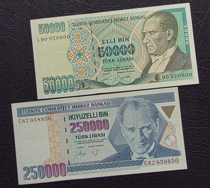 Turkey set of 10000 to one million Lira Turkey Türkiye Uncirculated UNC (Seven banknotes)