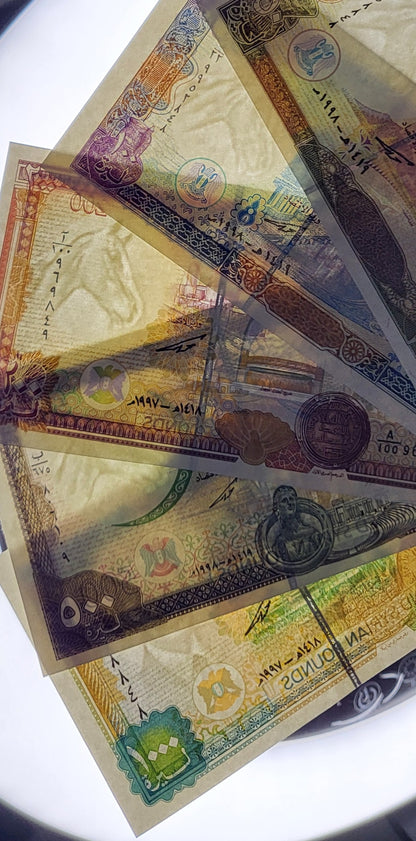 Set of 50, 100, 200, 500 and 1000 Lira Syria 1990s Syrian Pounds Uncirculated UNC (7 banknotes)