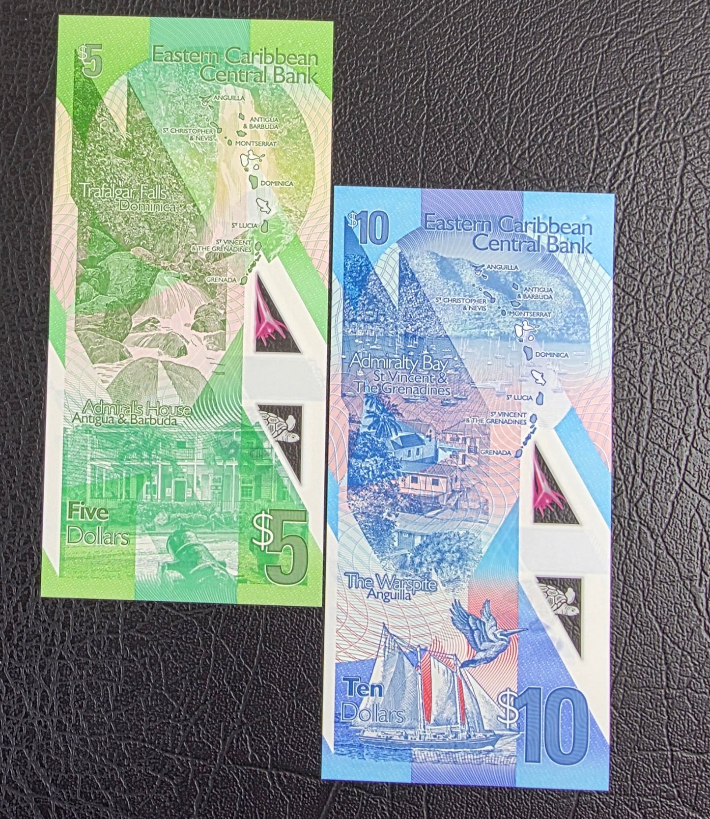 East Caribbean 2, 5 and 10 Dollars 2019- 2024 Gem Uncirculated UNC Polymer