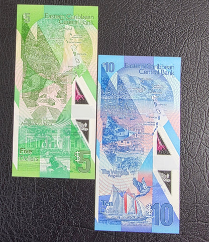 East Caribbean 2, 5 and 10 Dollars 2019- 2024 Gem Uncirculated UNC Polymer