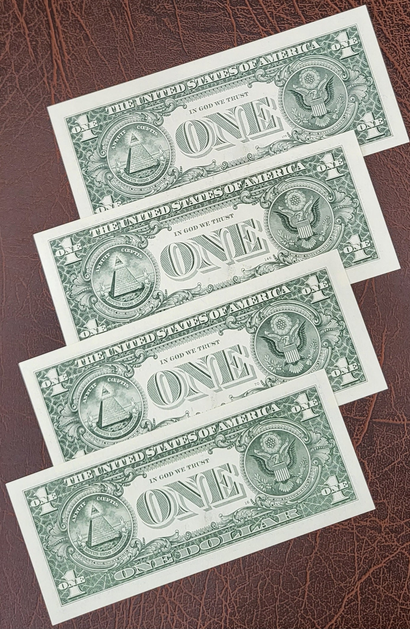 Set of one Dollar United States of America USA 2006, 2009, 2013 and 2021 UNC Uncirculated