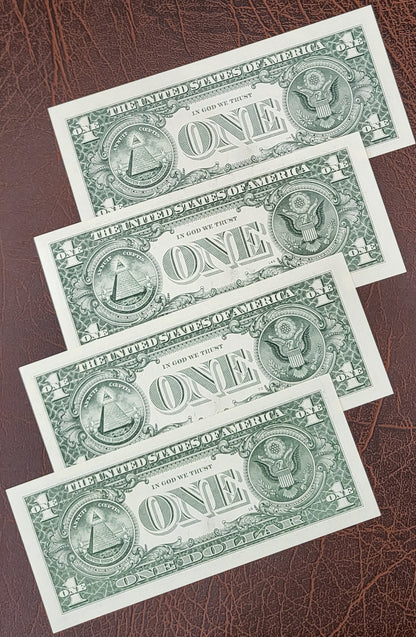Set of one Dollar United States of America USA 2006, 2009, 2013 and 2021 UNC Uncirculated