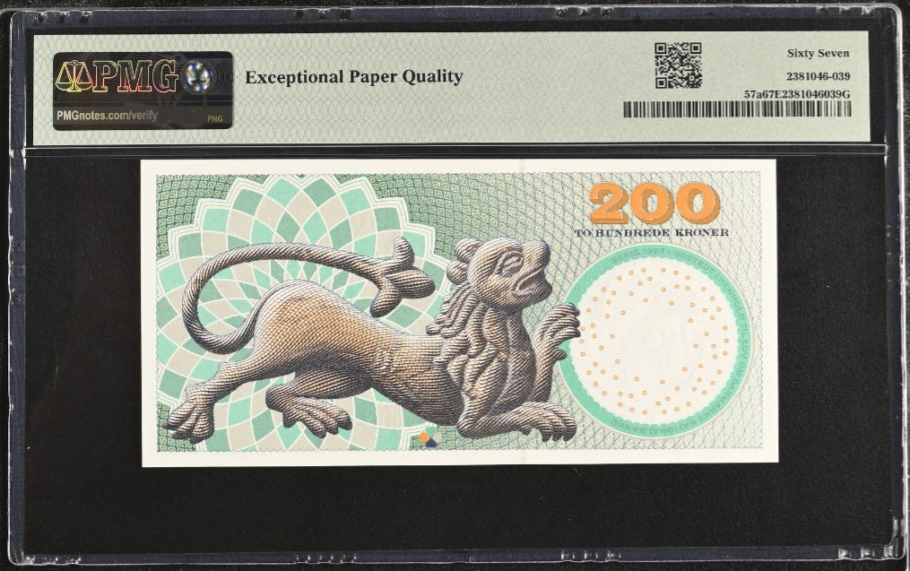 200 Kroner 1997 Denmark P 57a Heiburg UNC Superb PMG 67 EPQ