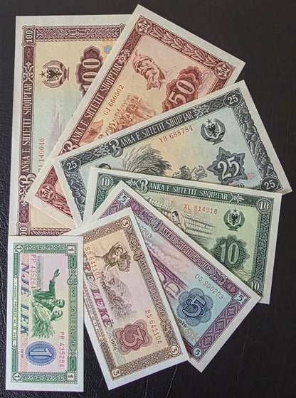 Albania 1, 3, 5, 10, 25, 50 and 100 Leke 1976 Uncirculated UNC (7 notes)
