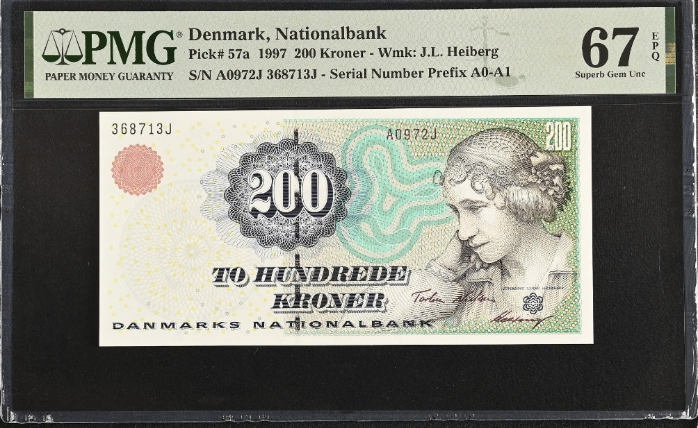 200 Kroner 1997 Denmark P 57a Heiburg UNC Superb PMG 67 EPQ