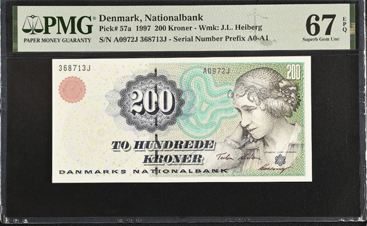 200 Kroner 1997 Denmark P 57a Heiburg UNC Superb PMG 67 EPQ