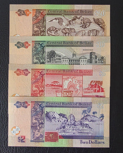 Belize 2, 5, 10, 20 Dollars Uncirculated Gem UNC