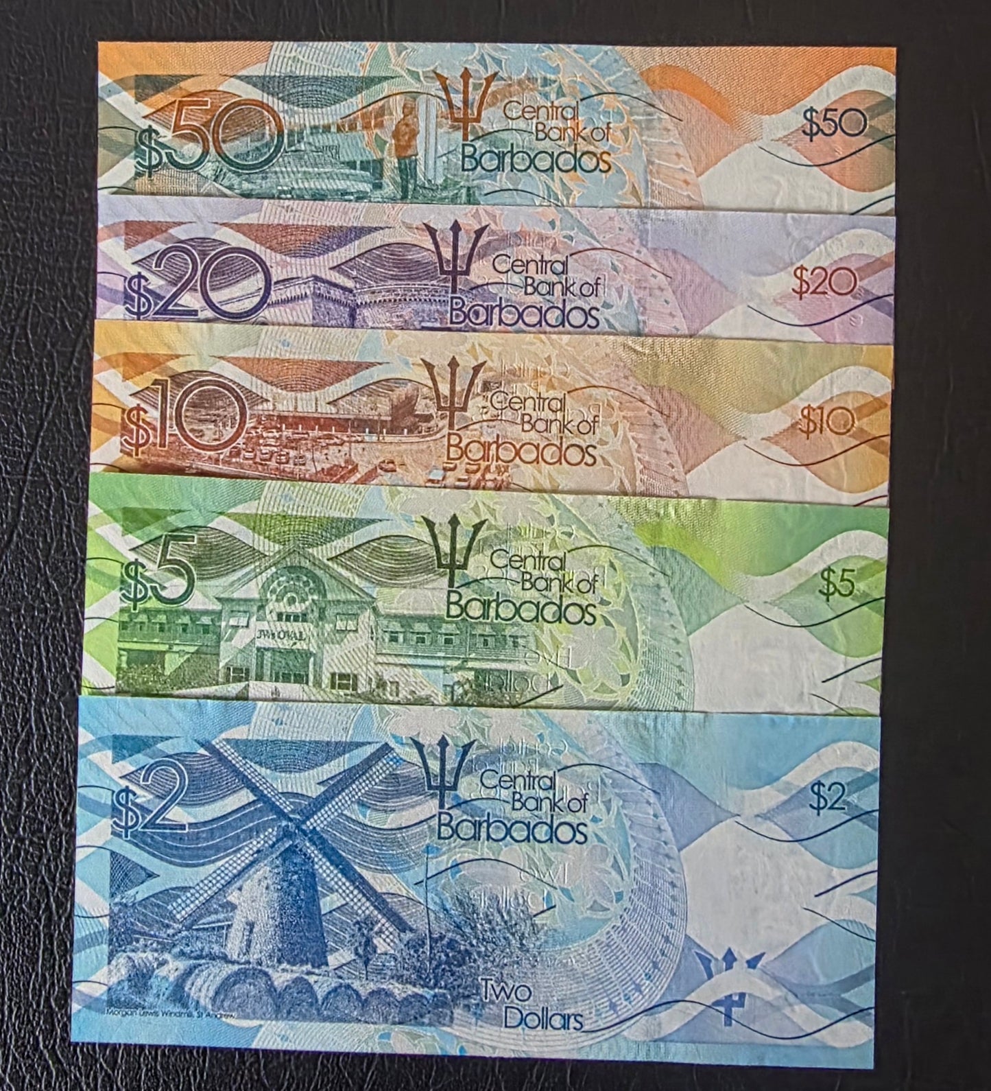 Barbados 2, 5, 10, 20 and 50 Dollars 2013 Uncirculated UNC (5 notes)