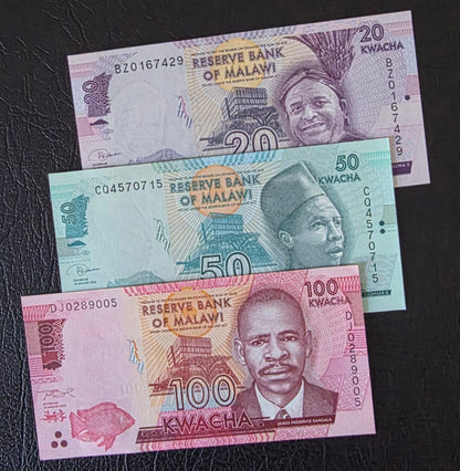 Malawi Kwacha set of 20, 50, 100 and 200 Kwacha 2019- 2024 Gem Uncirculated UNC (4 banknotes)