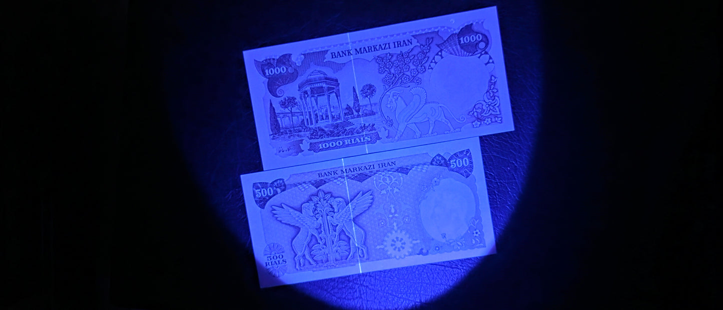 Set of 500 and 1000 Rial 1974 Monarchy Portrait note Gem Uncirculated (UNC)(Rare in this quality)