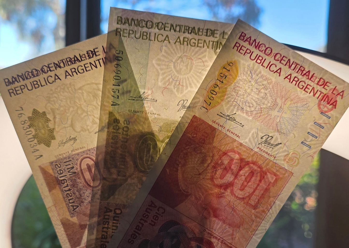 Argentina Australs set of 100, 500 and 1000  Australs 1980s Gem Uncirculated UNC (3 banknotes)