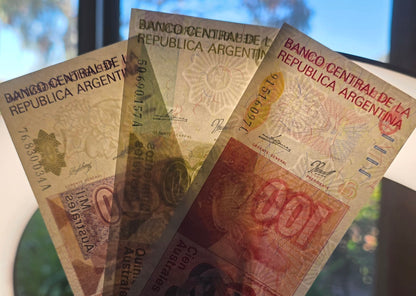 Argentina Australs set of 100, 500 and 1000  Australs 1980s Gem Uncirculated UNC (3 banknotes)