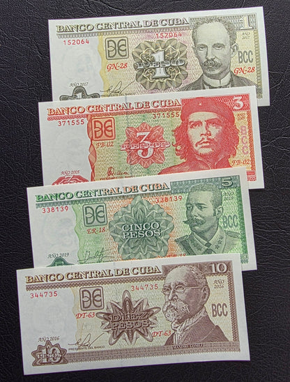 Central America set of 1, 3, 5 and 10 Pesos 2005- 2019 Uncirculated (UNC) (4 banknotes)