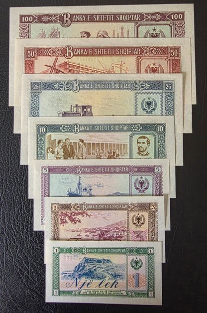 Albania 1, 3, 5, 10, 25, 50 and 100 Leke 1976 Uncirculated UNC (7 notes)