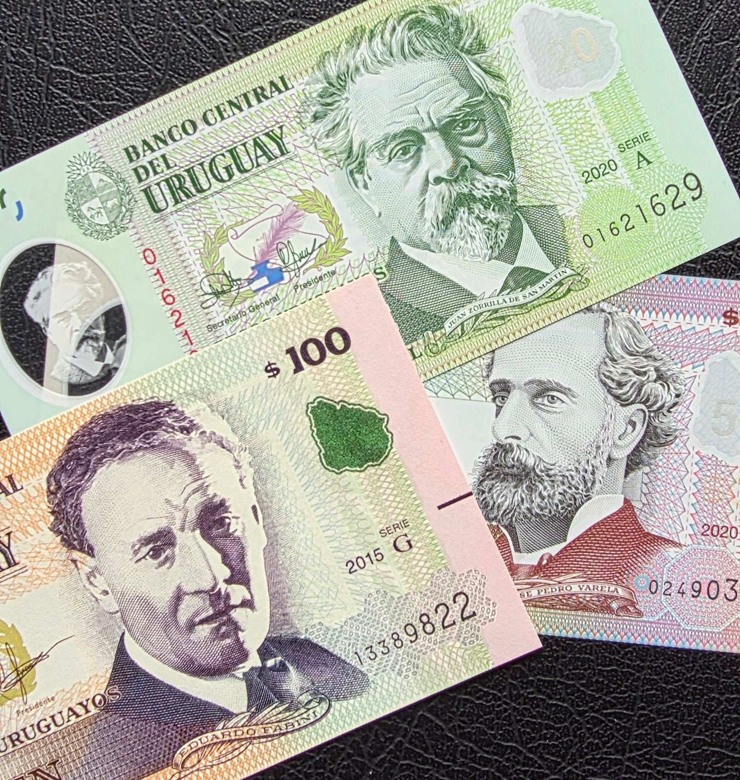 Uruguay set of 20, 50 and 100 Pesos 2015- 2020 Uncirculated UNC (three notes)