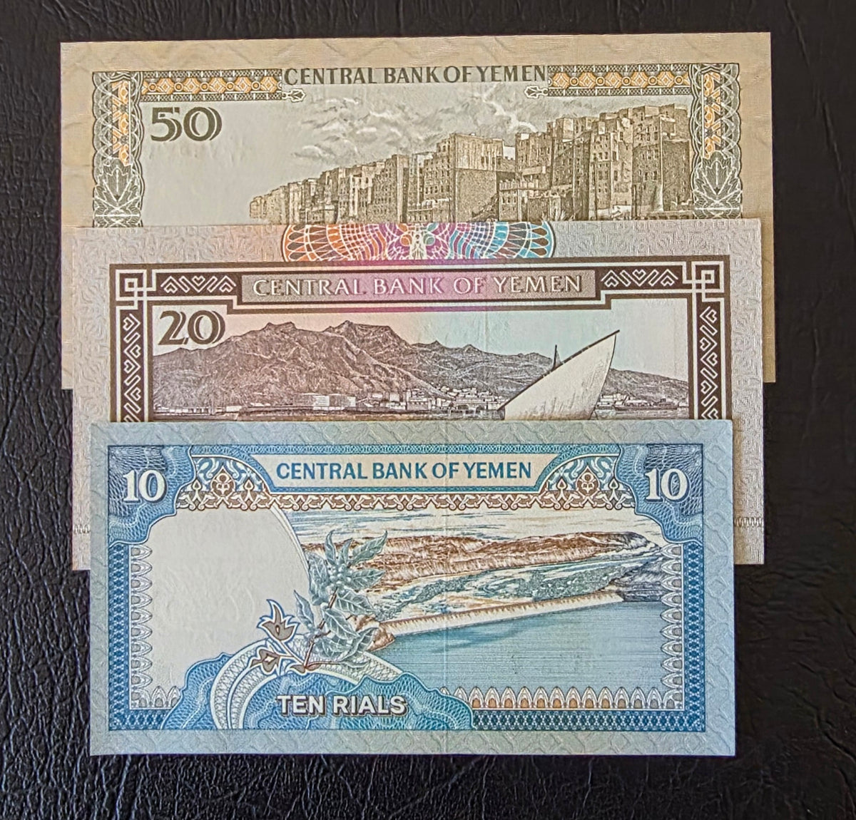 Set of 10, 20, and 50 Rials 1992- 1996 Yemen Uncirculated UNC (3 notes)