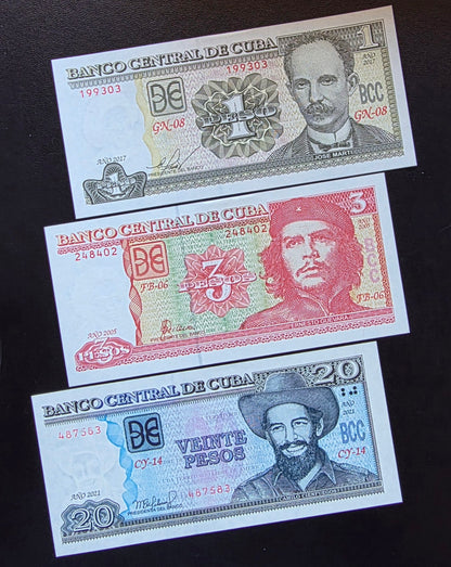 Set of 1, 3 and 20 Pesos 2005- 2021 1990s Central America Uncirculated (UNC) (3 banknotes)