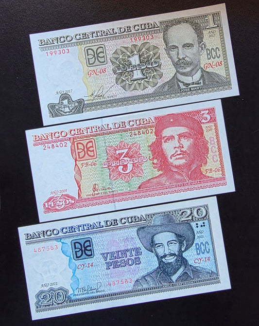 Set of 1, 3 and 20 Pesos 2005- 2021 1990s Central America Uncirculated (UNC) (3 banknotes)