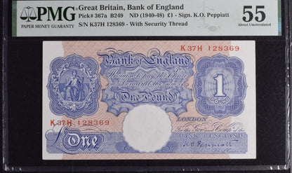 1 Pound War 1940 Bank England Great Britain 🇬🇧 Pick 367a B249  PMG 55 EPQ